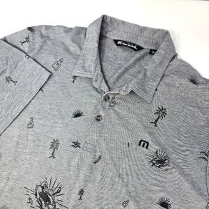 Travis Mathew Golf Polo AOP Skeletons And Tequila Bottles Gray Size 2XL Stretch.